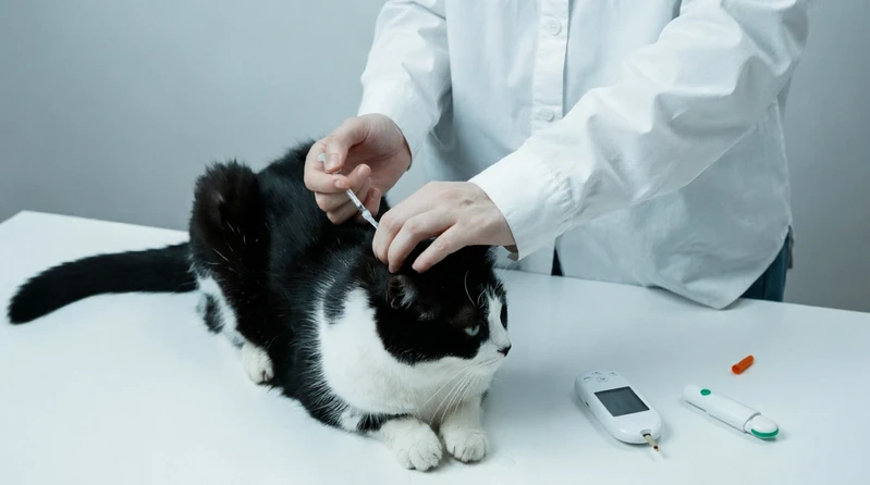 Cat receiving diabetes care from its owner
